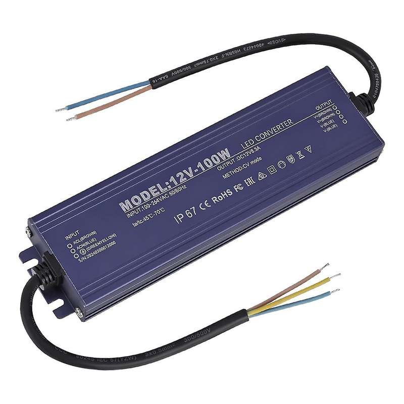 12V LED Driver IP67 Waterproof 12V 100W Power Supply Transformer 100-264V AC to 12Volt DC Low Voltag