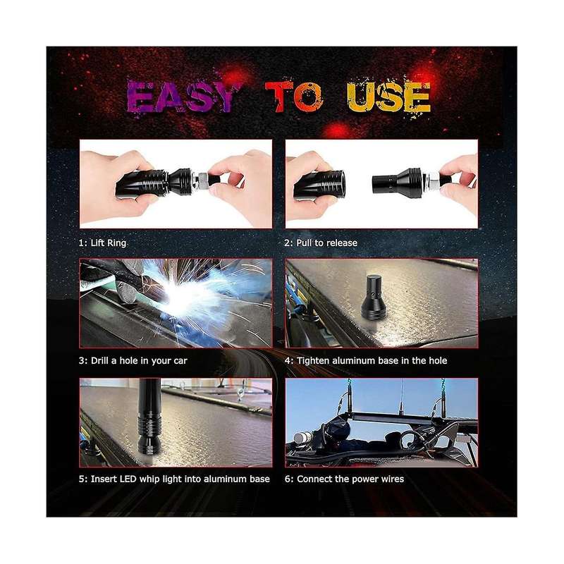 12v Motorcycle Lighted Spiral Led Whip 2ft Antenna with Flag Led Lamp with Remote Control for Atv U