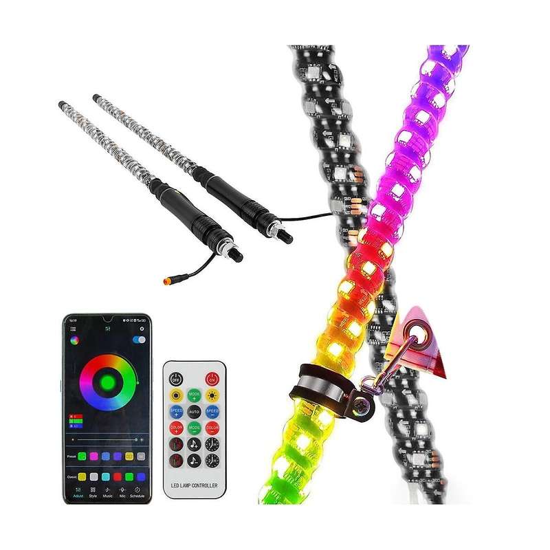 12v Motorcycle Lighted Spiral Led Whip 2ft Antenna with Flag Led Lamp with Remote Control for Atv U