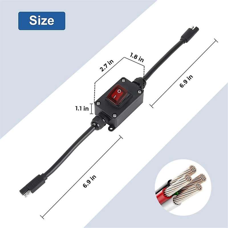 12v Power Switch, Ip65 Waterproof Sae Connector with Led Indicator, 14 Awg Cable for Solar Panel, La