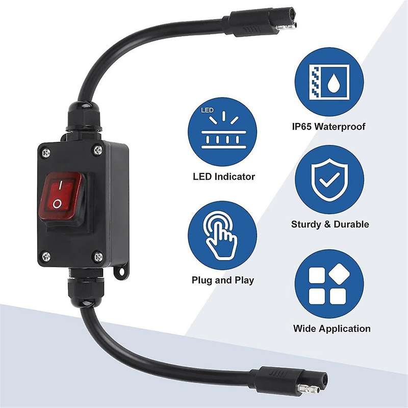 12v Power Switch, Ip65 Waterproof Sae Connector with Led Indicator, 14 Awg Cable for Solar Panel, La