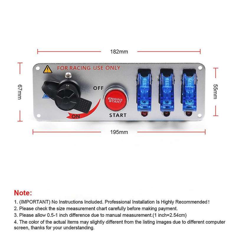 12V Racing Car Ignition Engine Start On/Off Push Toggle Switch Panel 5 in 1 Toggle Switches for Spor