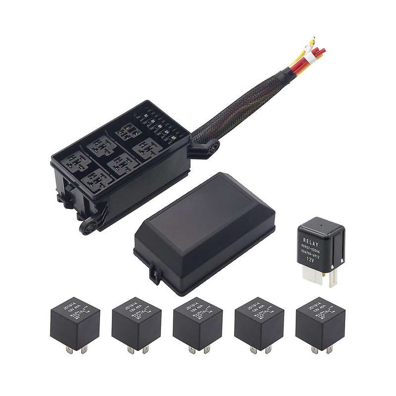 12v Relay Box 6 Slots Relay Block 6 Way Fuse Block with Relay Box and Relay Kit Automotive Relay