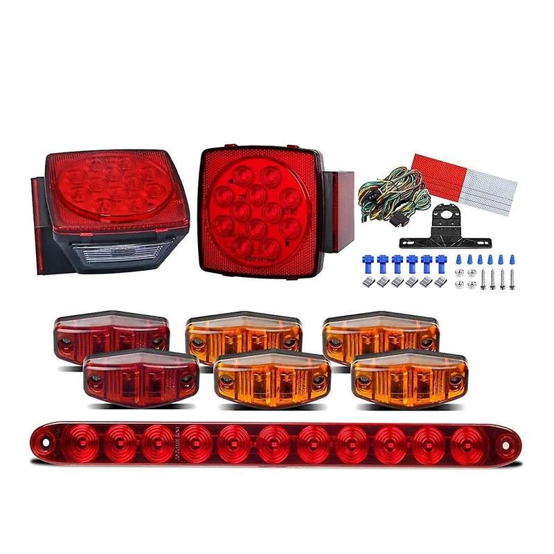 12V Square LED Trailer Light Kit,Submersible IP68 LED Stop Turn Tail Side Marker License Light for U