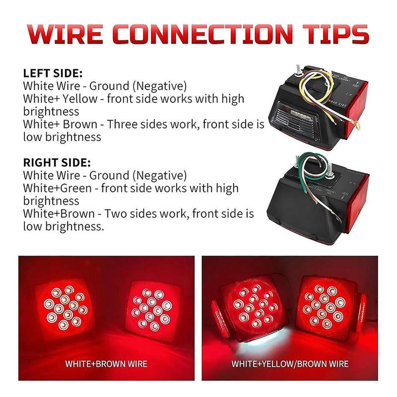 12V Square LED Trailer Light Kit,Submersible IP68 LED Stop Turn Tail Side Marker License Light for U