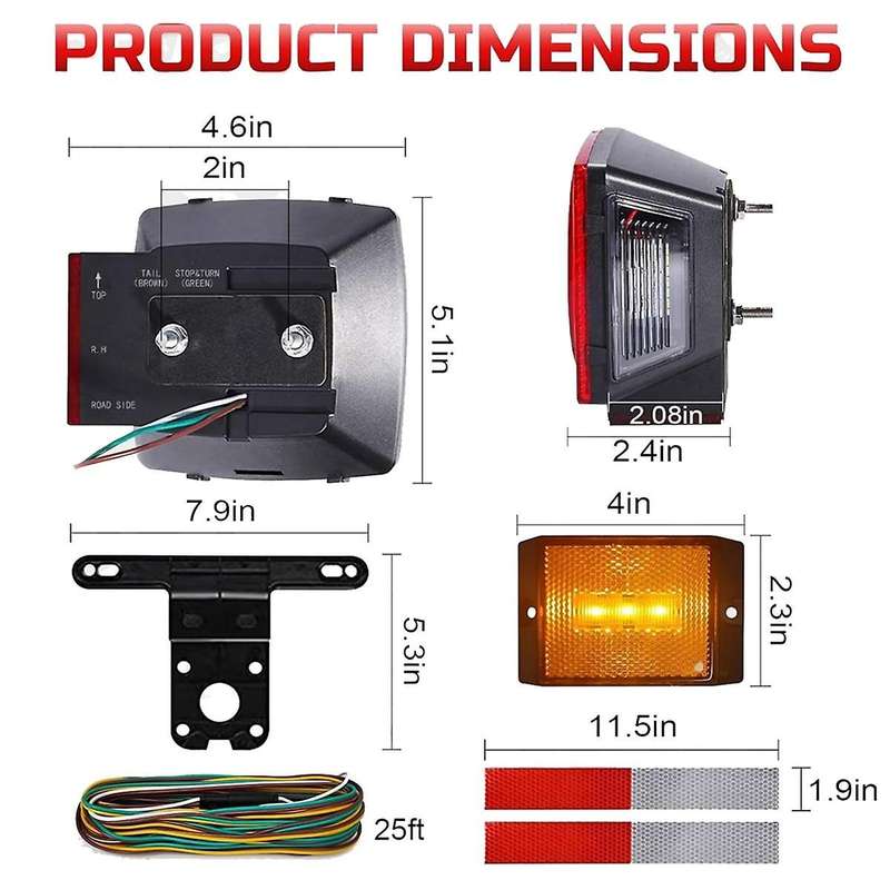 12V Square LED Trailer Light Kit,Submersible IP68 LED Stop Turn Tail Side Marker License Light for U