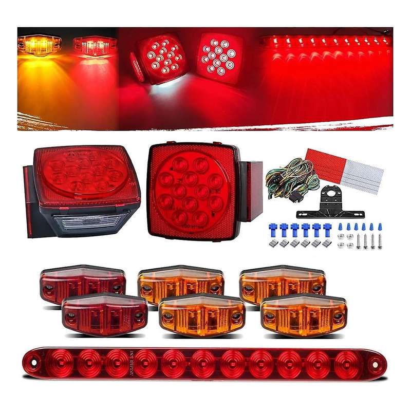 12V Square LED Trailer Light Kit,Submersible IP68 LED Stop Turn Tail Side Marker License Light for U