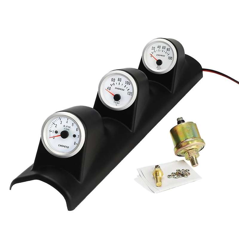 12V Universal 3 in 1 52MM Car Auto Tachometer RPM+ Water Temp Gauge +Oil Press Pressure Gauge White