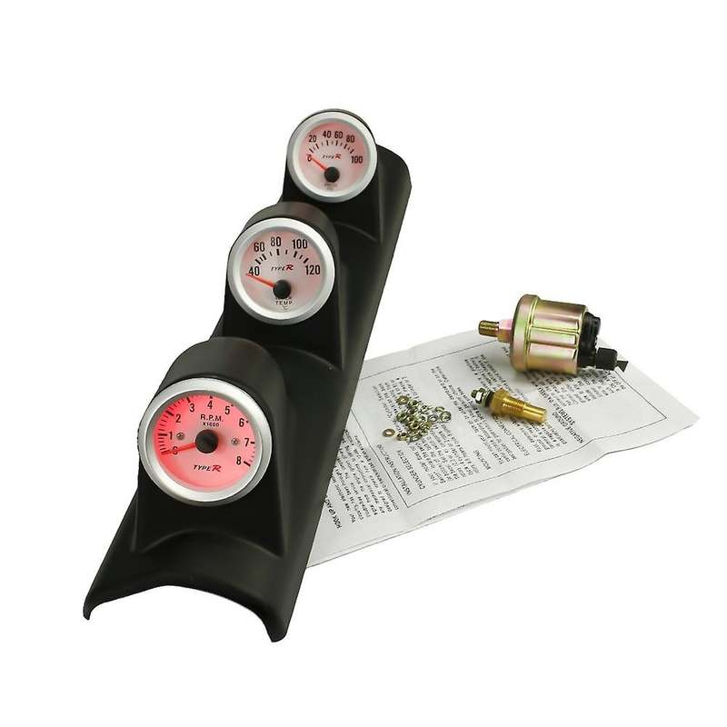 12V Universal 3 in 1 52MM Car Auto Tachometer RPM+ Water Temp Gauge +Oil Press Pressure Gauge White