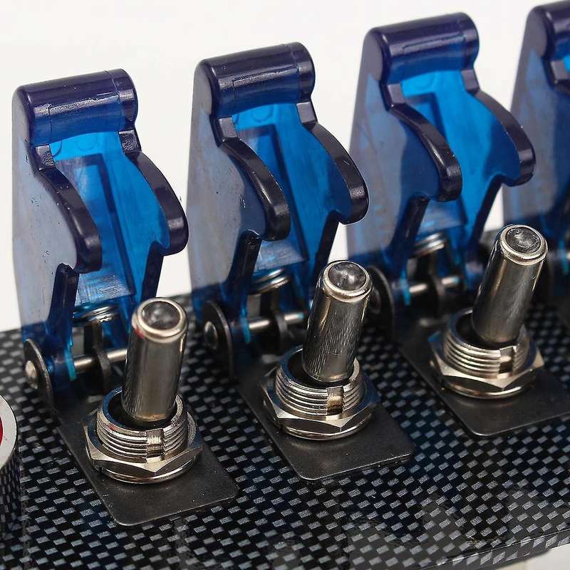 12V Toggle Switch Panel 6 in 1 LED Racing Car Ignition Switch Engine Start On/Off Push, Carbon Fiber