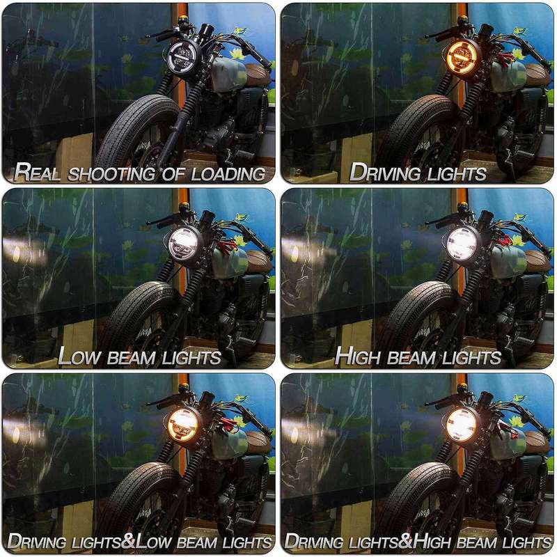 12V Universal Motorcycle Headlamp 7.5 Inch Motorbike Refit Headlight Retro Black Round Yellow Light