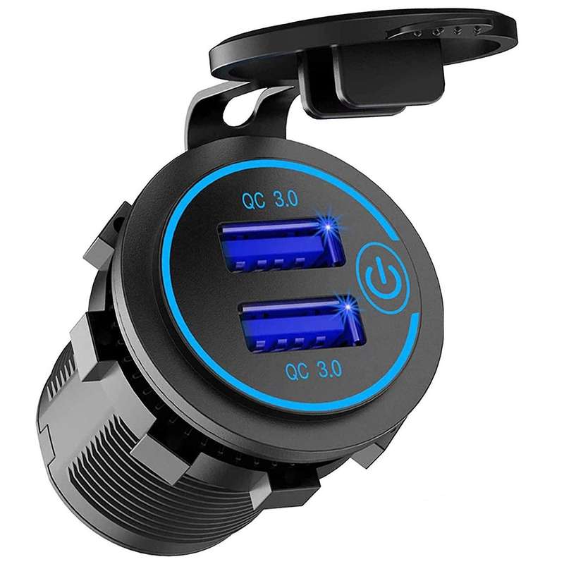 12V USB Outlet, Dual QC 3.0 USB Car Charger (with 1.1Inch Puncher)