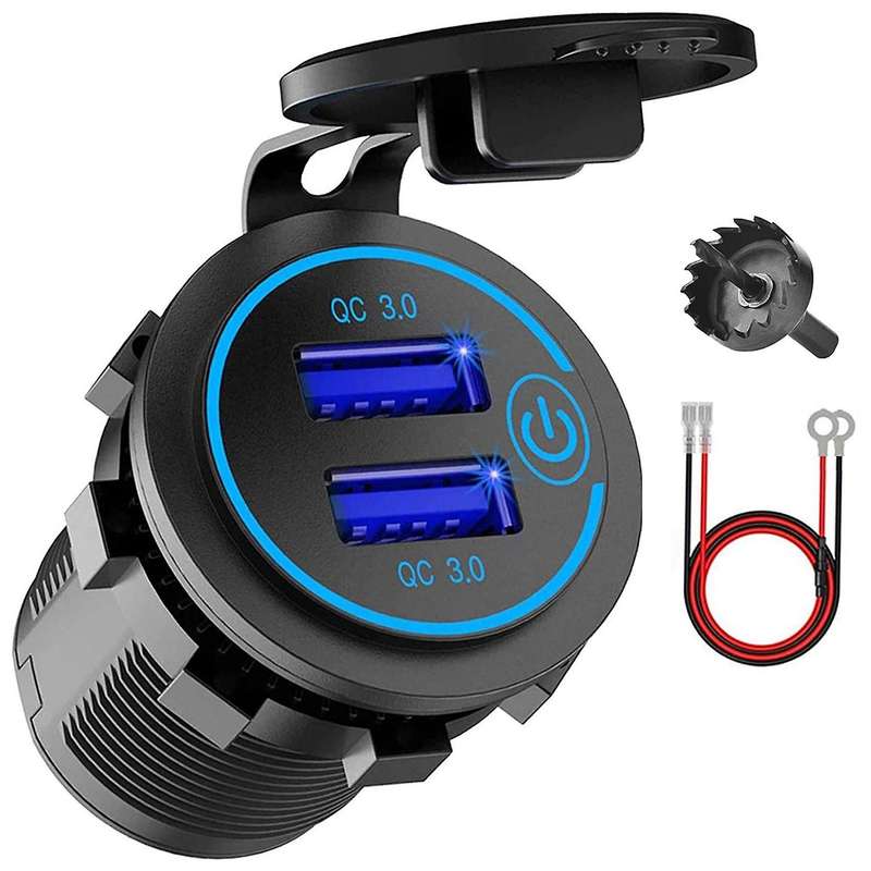 12V USB Outlet, Dual QC 3.0 USB Car Charger (with 1.1Inch Puncher)
