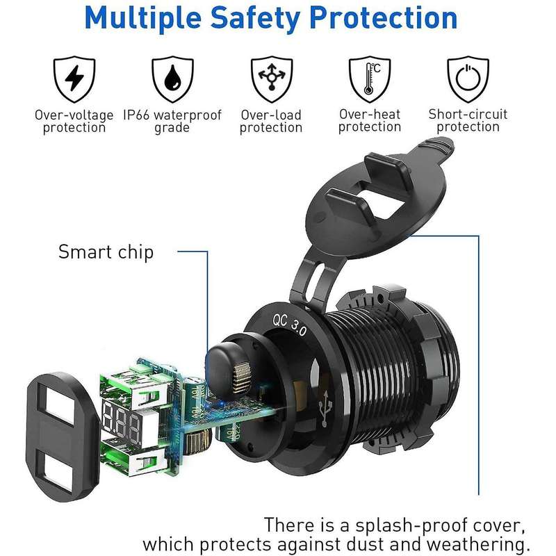 12V USB Outlet, Dual QC 3.0 USB Car Charger (with 1.1Inch Puncher)