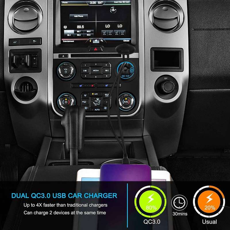 12V USB Outlet, Dual QC 3.0 USB Car Charger (with 1.1Inch Puncher)