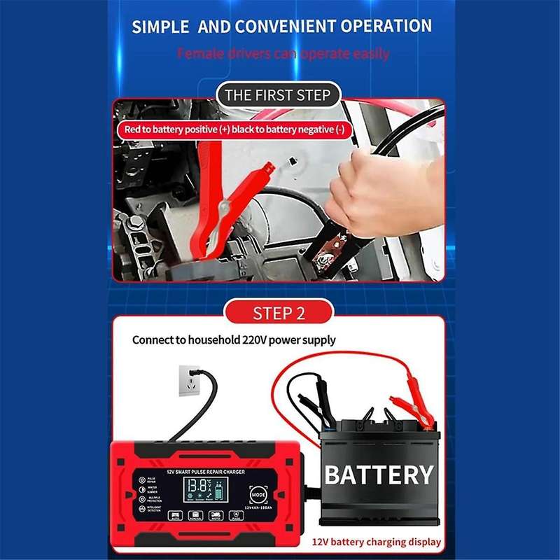 12V&24V 6A Smart Fully Automatic Battery Charger with Temperature Compensation for Car Truck Motorcy