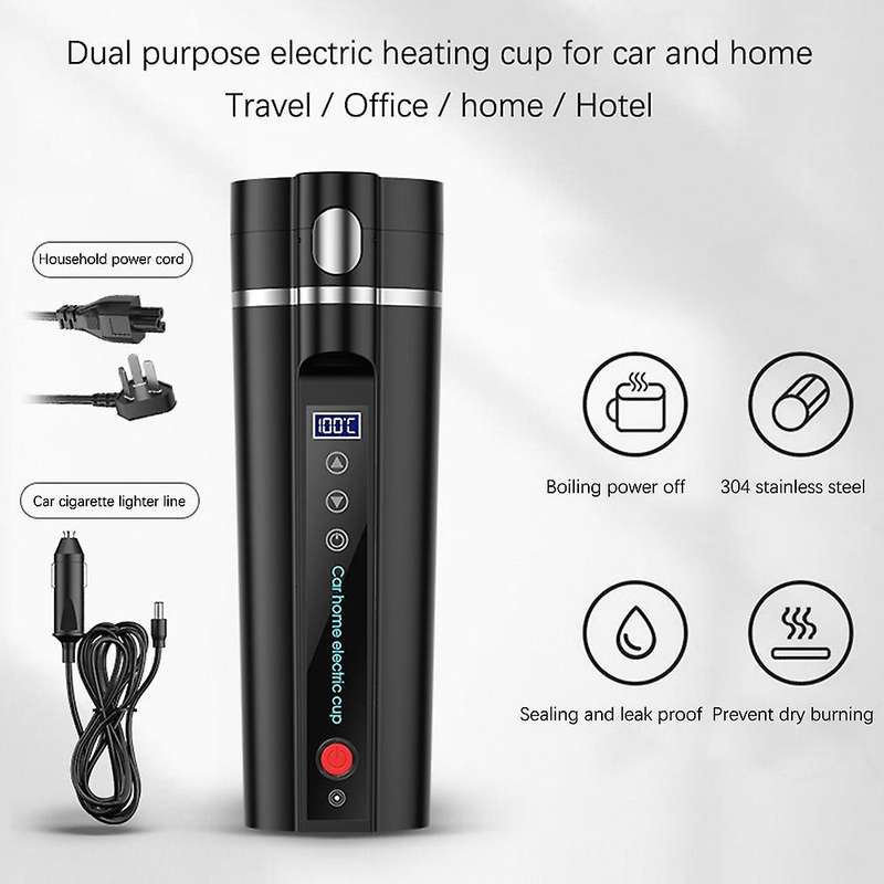 12V/24V/220V 450ML Car Heating Cup 304 Stainless Steel Car Electric Heating Cup Electric Kettle Coff