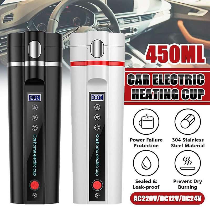 12V/24V/220V 450ML Car Heating Cup 304 Stainless Steel Car Electric Heating Cup Electric Kettle Coff