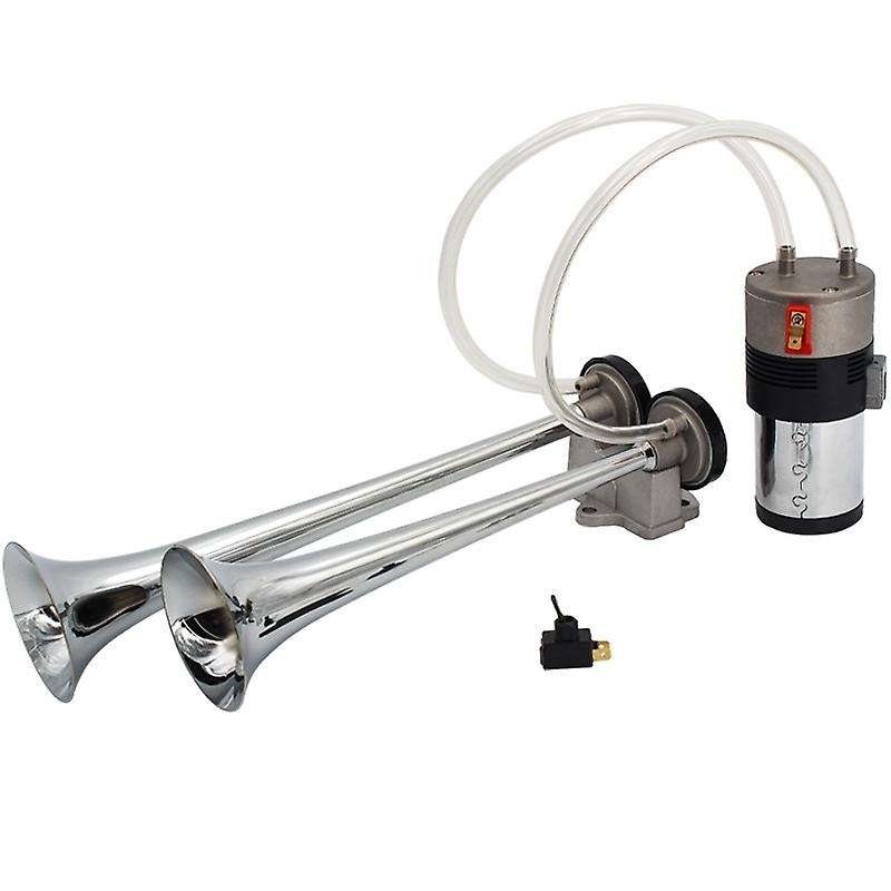12V/24V Double Air Horn Kit, 15 Inches Trumpet Train Air Horn with Compressor for Car Vehicle Truck