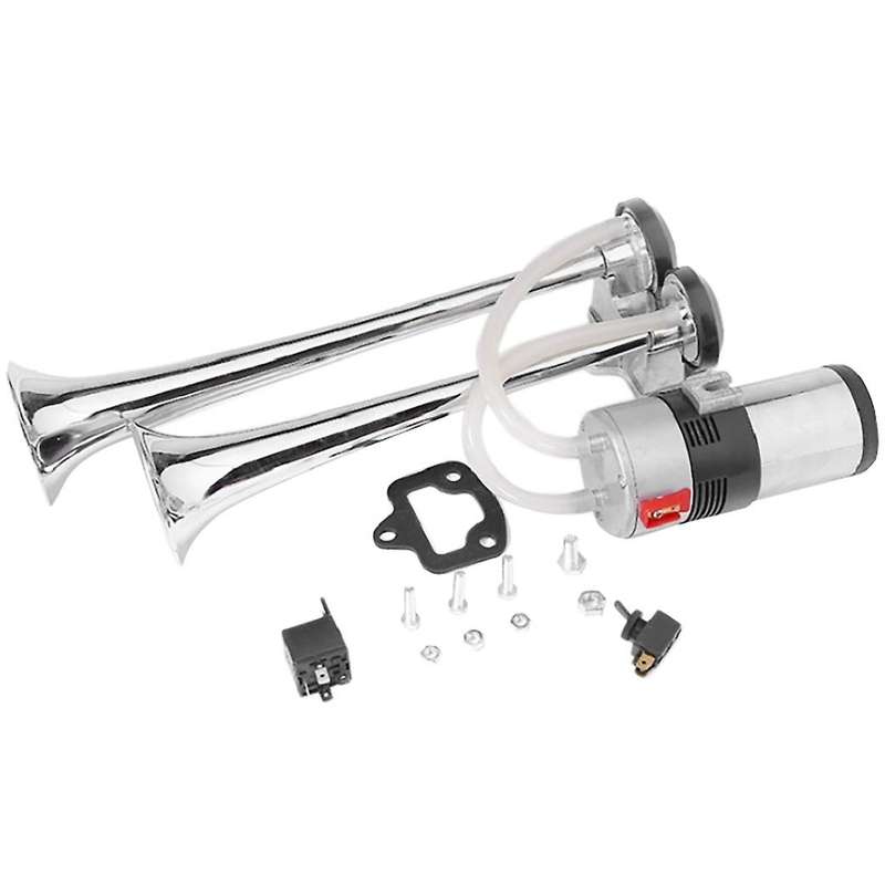 12V/24V Double Air Horn Kit, 15 Inches Trumpet Train Air Horn with Compressor for Car Vehicle Truck