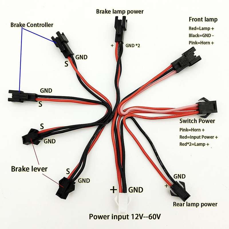 12V-80V LED Front Light with Built-in Horn 36V-60V 5W Rear Light with Brake and Turn Function Switch