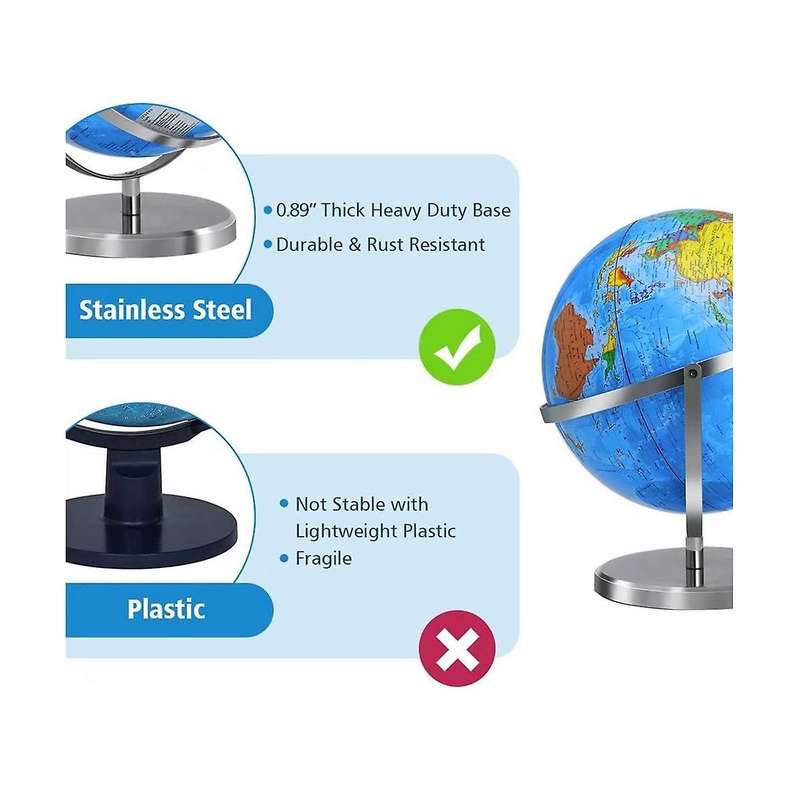 13 inch World Globe with Stand, 720 Swivels in All Directions, Desktop Decoration World Globe Map fo