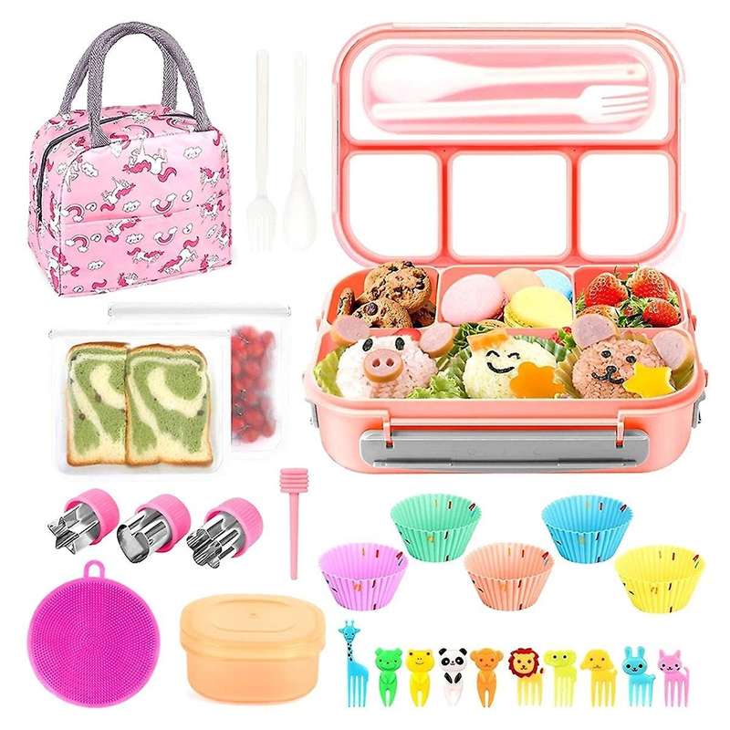 1300ml 27pcs Lunch Box Kit Food Seal Bag Vegetable Cut Bento Box Set 4 Compartments with Spoon Fork