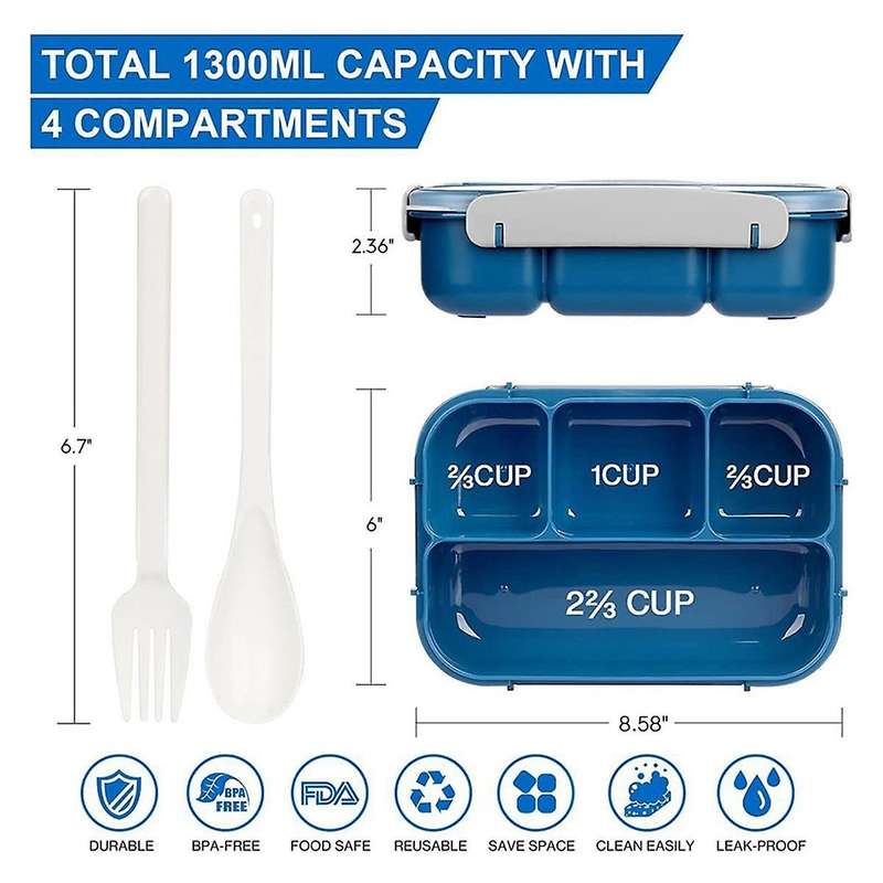 1300ml 27pcs Lunch Box Kit Food Seal Bag Vegetable Cut Bento Box Set 4 Compartments with Spoon Fork