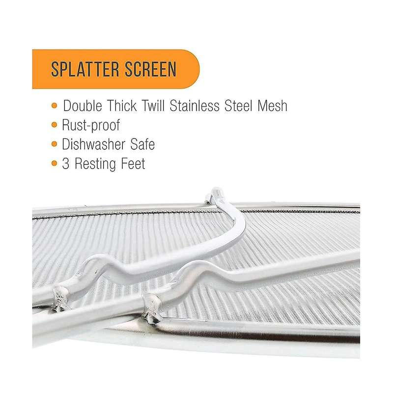 13inch Stainless Steel Fine Mesh Splatter Screen with Resting Feet Kitchen Oil Spill Prevention Net
