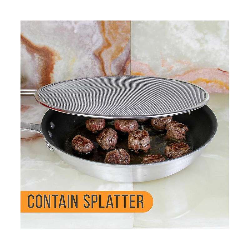 13inch Stainless Steel Fine Mesh Splatter Screen with Resting Feet Kitchen Oil Spill Prevention Net