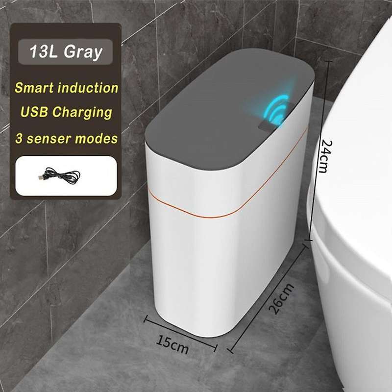 13L Dustbin Electric Automatic Rubbish Can USB Waterproof Dustbin Home Induction Garbage Bin(White)