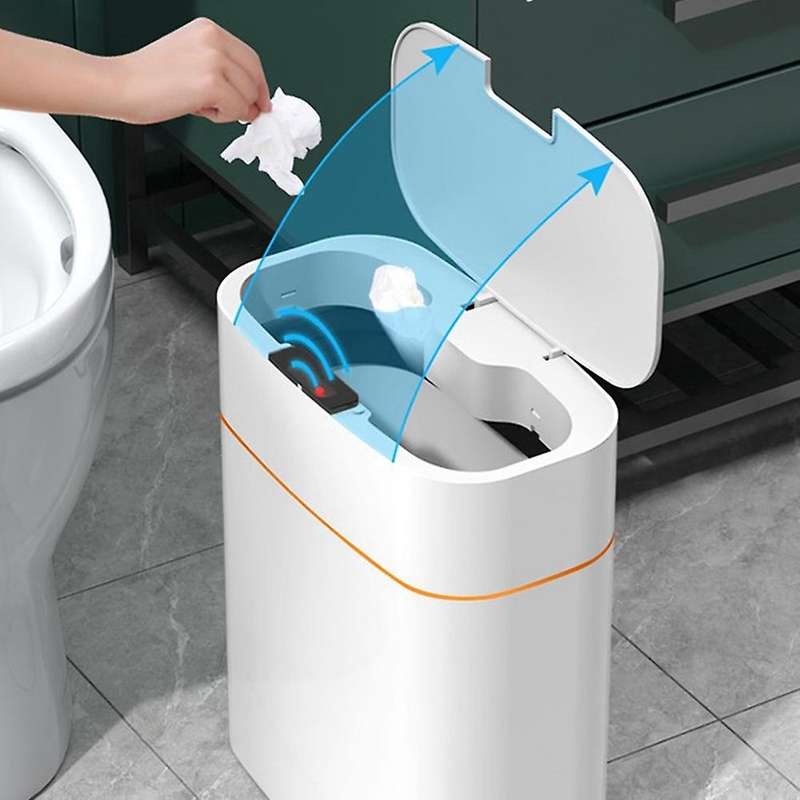 13L Dustbin Electric Automatic Rubbish Can USB Waterproof Dustbin Home Induction Garbage Bin(White)