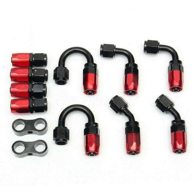 13PCS 6AN AN-6 Fitting Stainless Steel Nylon Braided Oil Fuel Hose Line 16FT