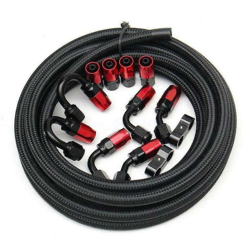 13PCS 6AN AN-6 Fitting Stainless Steel Nylon Braided Oil Fuel Hose Line 16FT