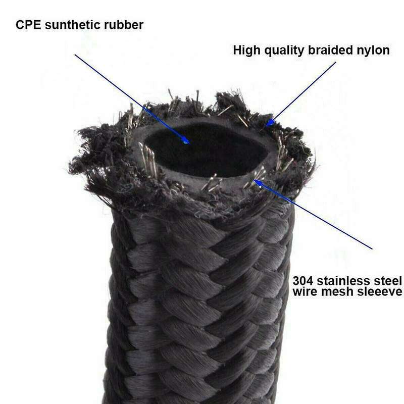 13PCS 6AN AN-6 Fitting Stainless Steel Nylon Braided Oil Fuel Hose Line 16FT