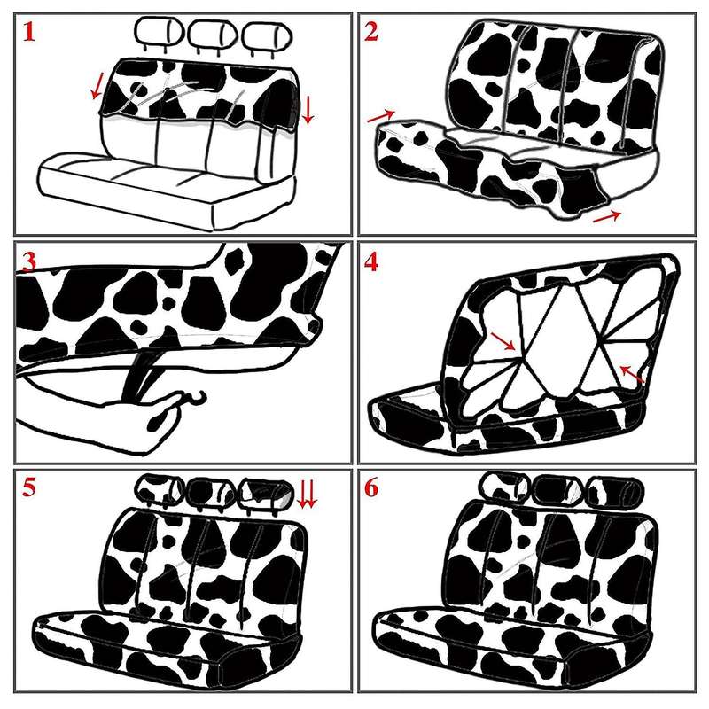 13PCS Cow Print Car Seat Cover Kit, Car Steering Wheel Cover, Seat Belt Pads, Car Coasters, Armrest