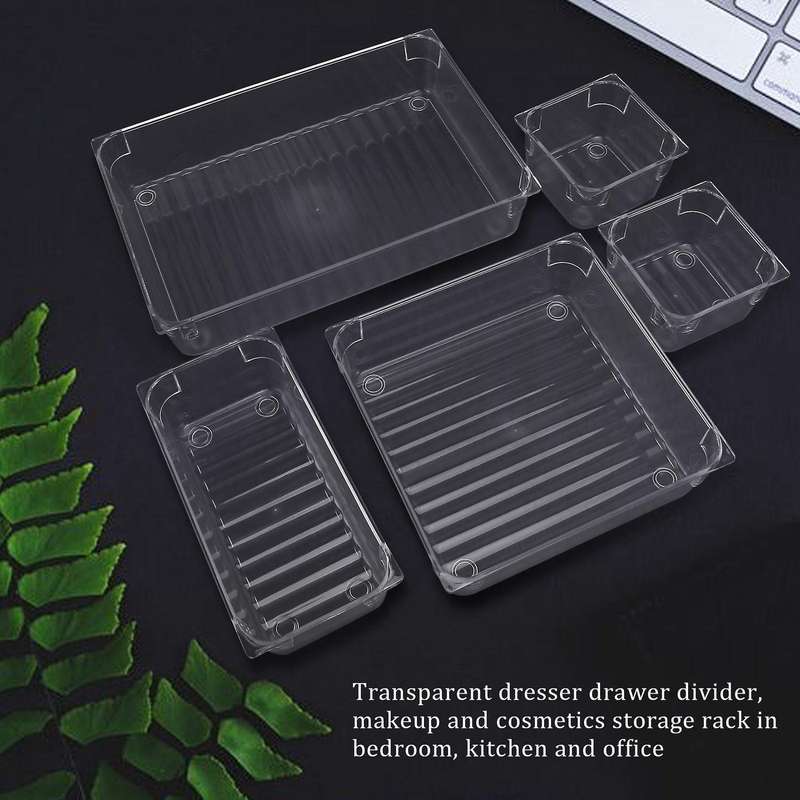 14 Desk Drawer Organiser Trays, Clear Drawer Dividers Makeup Cosmetic Organizers for Bedroom Kitche