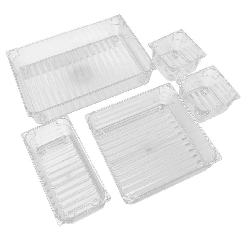 14 Desk Drawer Organiser Trays, Clear Drawer Dividers Makeup Cosmetic Organizers for Bedroom Kitche