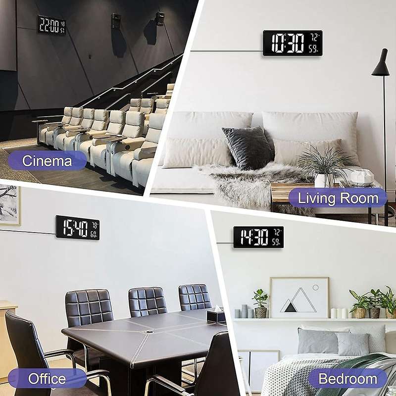 14.3 Inch Large Digital Wall Clock,with Temperature, Date and 12/24H, Auto-Dimming Silent Alarm Wall