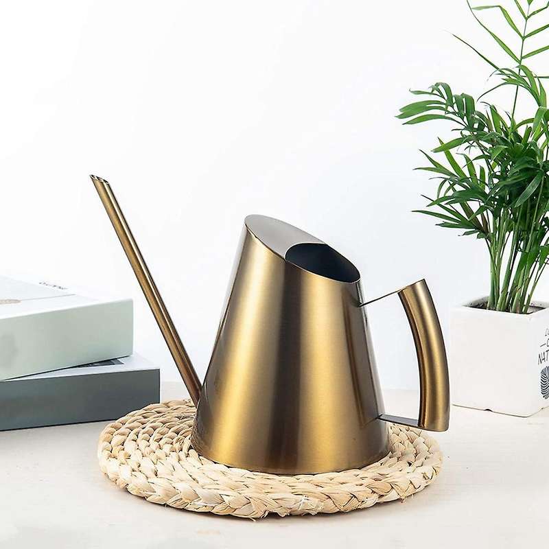 14Oz/400Ml Small Watering Can Indoor Stainless Steel Houseplant Watering Can Long Spout(Gold Color)