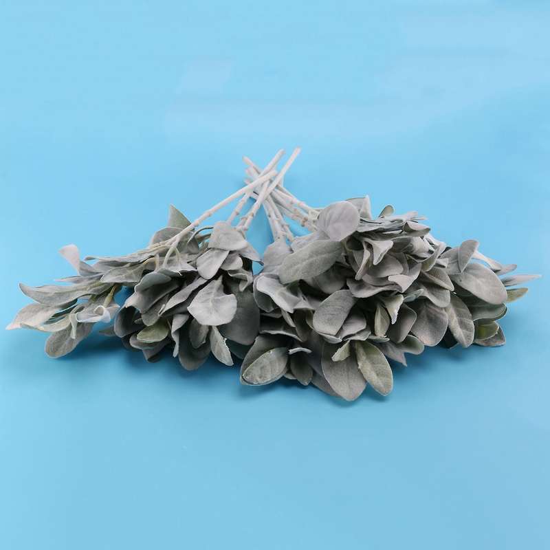 14pcs Artificial Flocked Greenery Leaves Short Stems,faux Lambs Ear Greenery Urn Filler Greenery Pl