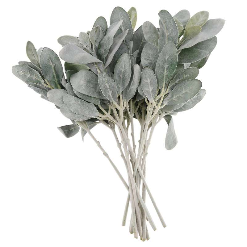 14pcs Artificial Flocked Greenery Leaves Short Stems,faux Lambs Ear Greenery Urn Filler Greenery Pl