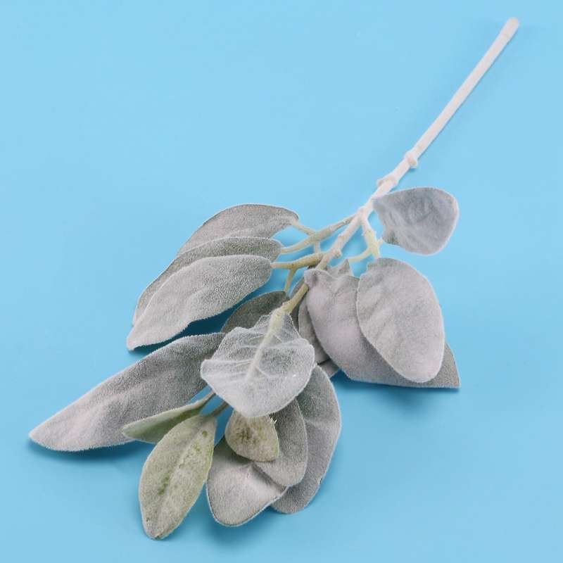 14pcs Artificial Flocked Greenery Leaves Short Stems,faux Lambs Ear Greenery Urn Filler Greenery Pl