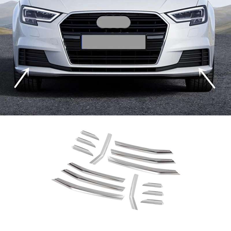 14Pcs Stainless Steel Front Fog Lamp Trim Strips Grill Grille Decorative Sequin for  A3 2017-2020