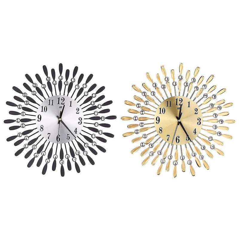 15 Inch 3d Wall Clock Shiny Rhinestone Style (gold)