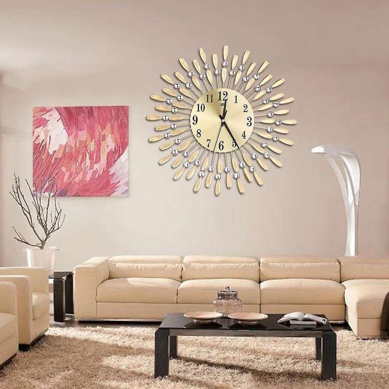 15 Inch 3d Wall Clock Shiny Rhinestone Style (gold)