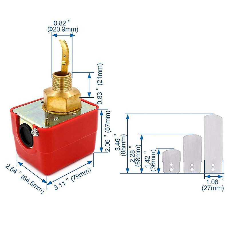 -15 Paddle Flow Control Switch 1/2Inch 250V AC SPDT Water Cooling System Flow Blade Type Water Flow