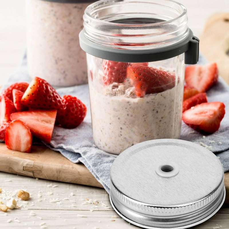 15 Packs Stainless Steel Regular Mouth Mason Silver Jar Lids with Straw Hole Compatible with Mason J