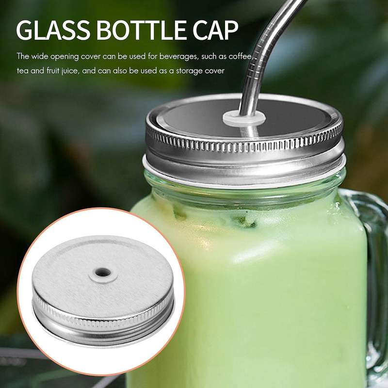 15 Packs Stainless Steel Regular Mouth Mason Silver Jar Lids with Straw Hole Compatible with Mason J