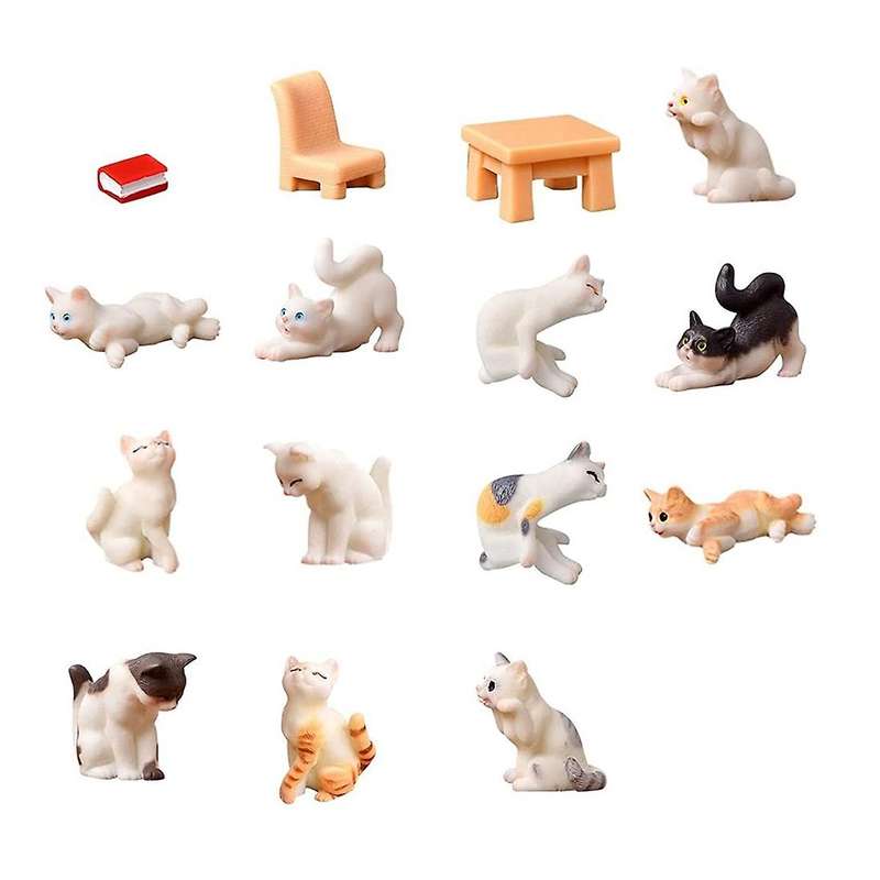 15 Pcs Miniature Cat Figurines Landscape Decoration Mini Animals Figurines DIY Garden Ornament Cake